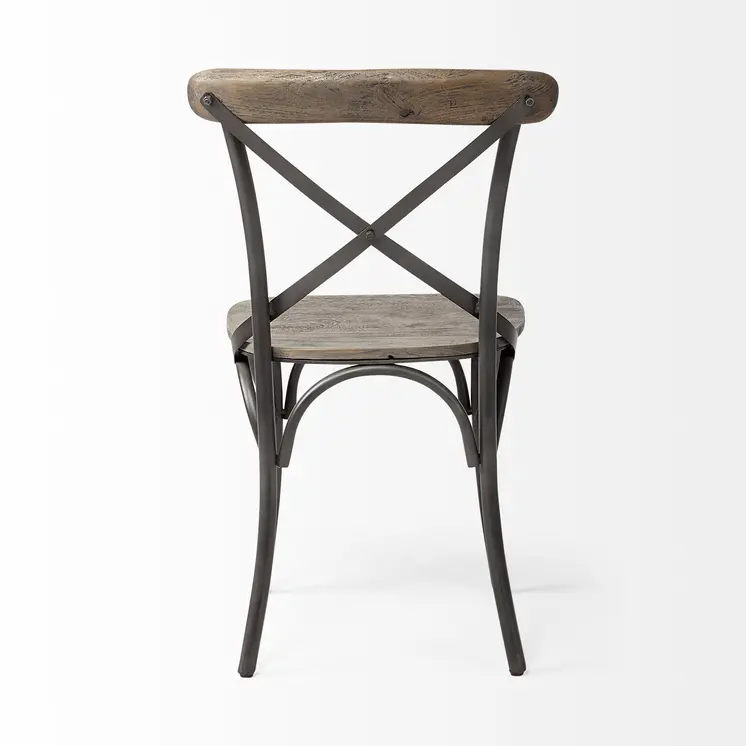 Set Of Two Brown And Gray Wood Cross Back Side Chairs