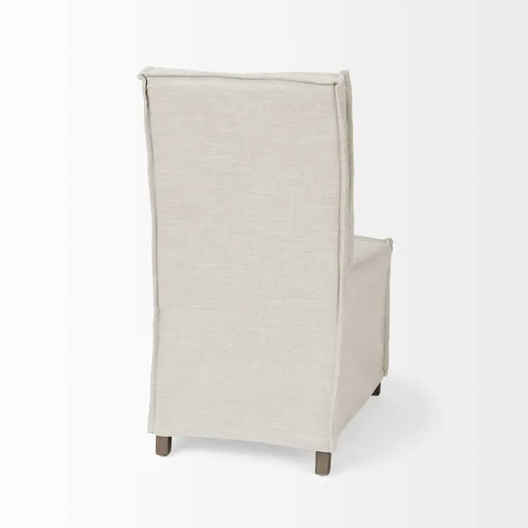 Beige And Brown Slipcovered Wood Parsons chair