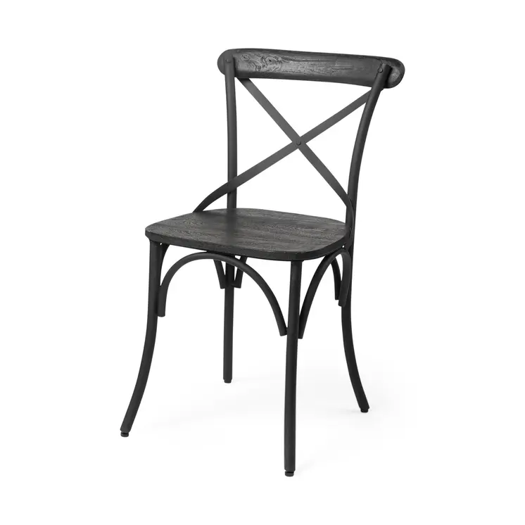 Set of Two Black Cross Back Dining Side Chairs