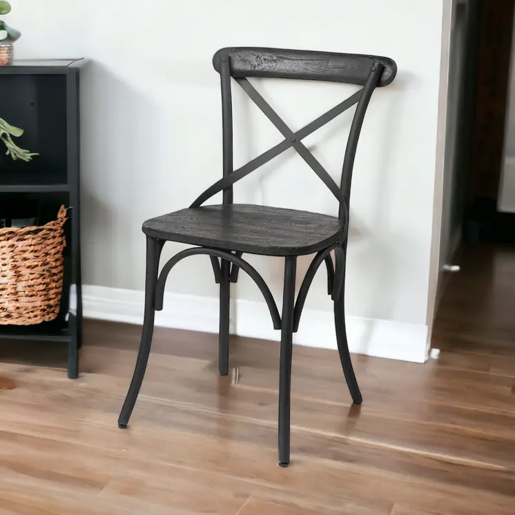 Set of Two Black Cross Back Dining Side Chairs