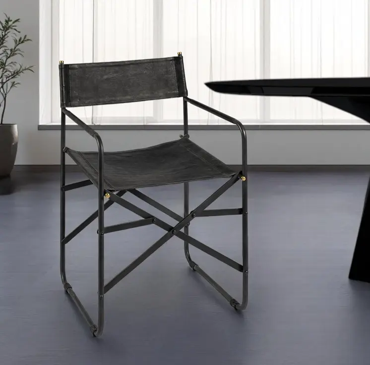 Black Leather Open Back Dining Arm Chair