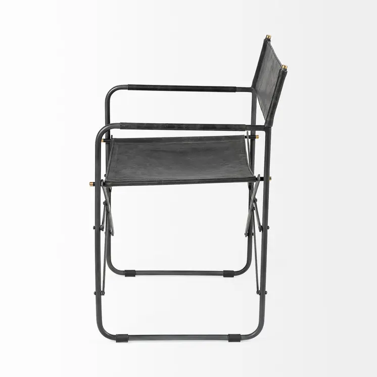 Black Leather Open Back Dining Arm Chair