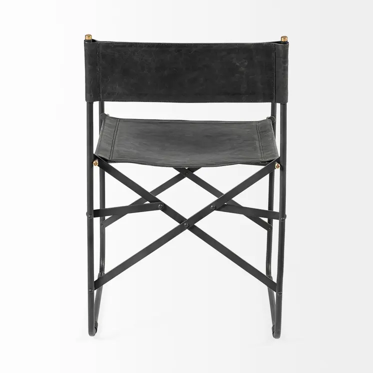 Black Leather Open Back Dining Arm Chair