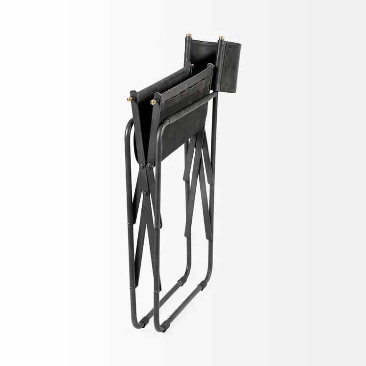 Black Leather Open Back Dining Arm Chair
