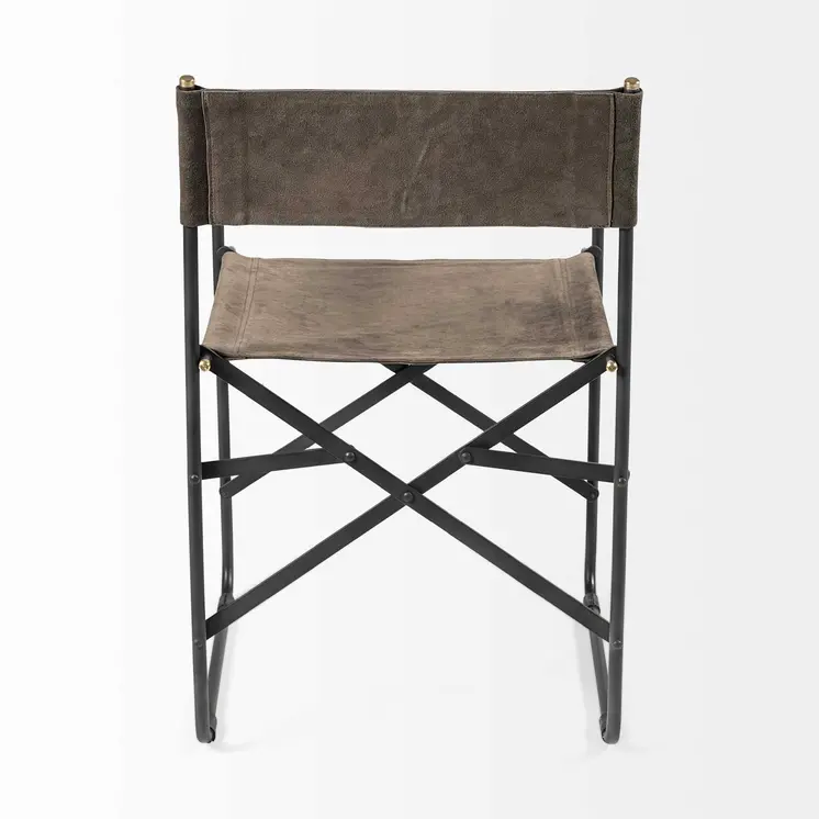 Brown And Black Leather Metal Open Back Dining Arm Chair
