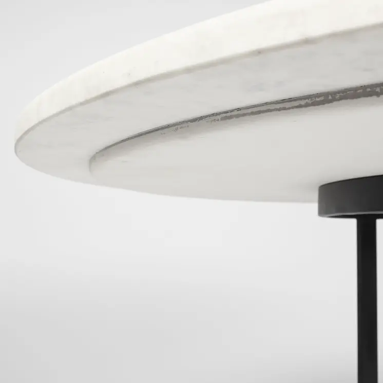 48" White And Black Rounded Marble And Metal Pedestal Base Dining Table