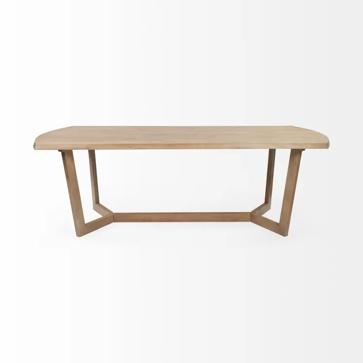 92" Natural And Brown Solid Wood Trestle Base Dining Table