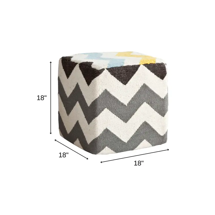18" Ivory Geometric Pouf Ottoman