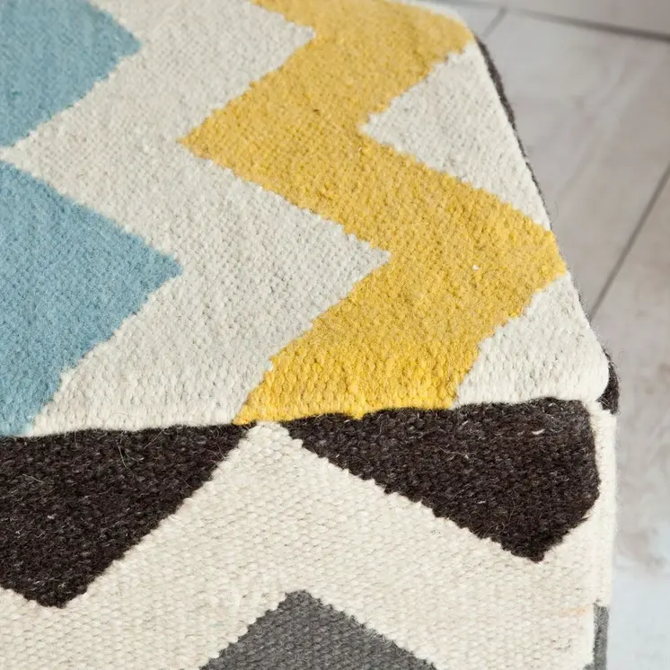 18" Ivory Geometric Pouf Ottoman