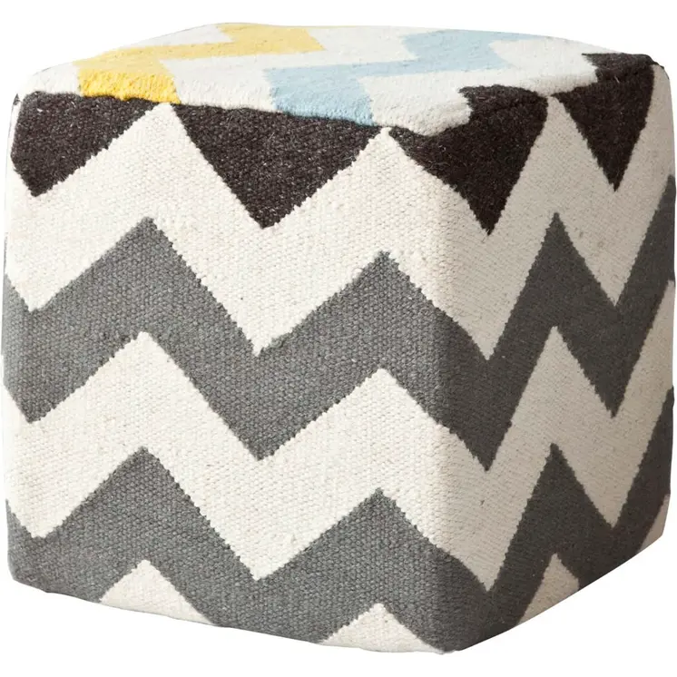 18" Ivory Geometric Pouf Ottoman