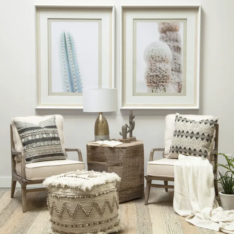 18" Beige Geometric Cube Ottoman