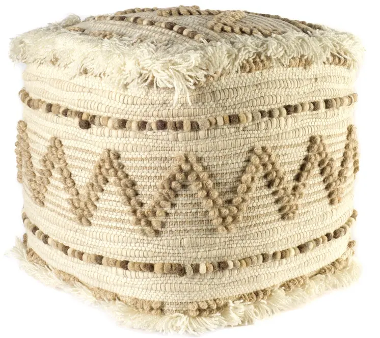 18" Beige Geometric Cube Ottoman