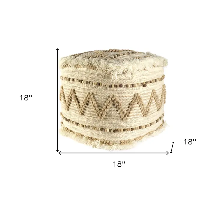 18" Beige Geometric Cube Ottoman