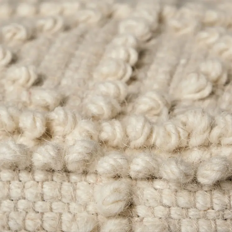 18" Ivory Wool Knubby Geometric Cube Pouf Ottoman