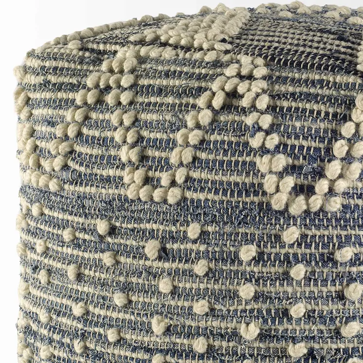 18" Blue Geometric Pouf Ottoman