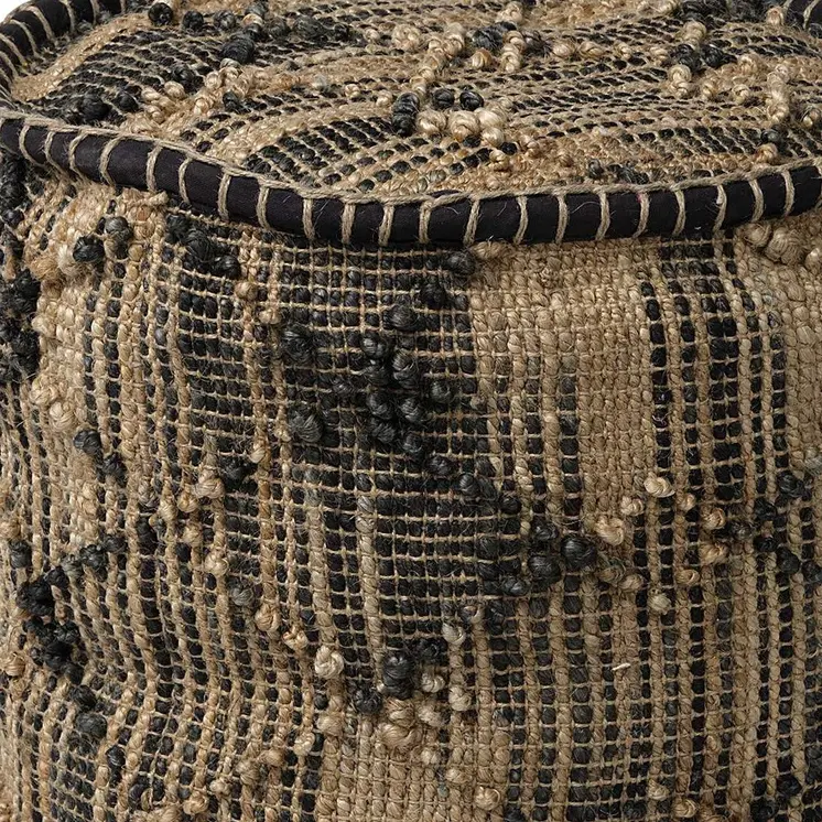 20" Jute Cylinder Geometric Pouf Ottoman