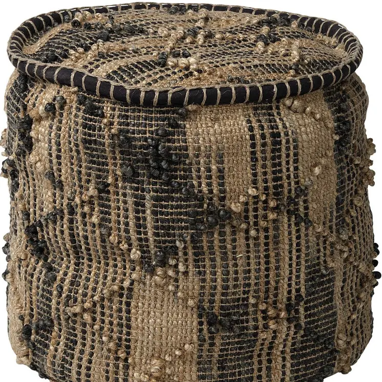 20" Jute Cylinder Geometric Pouf Ottoman