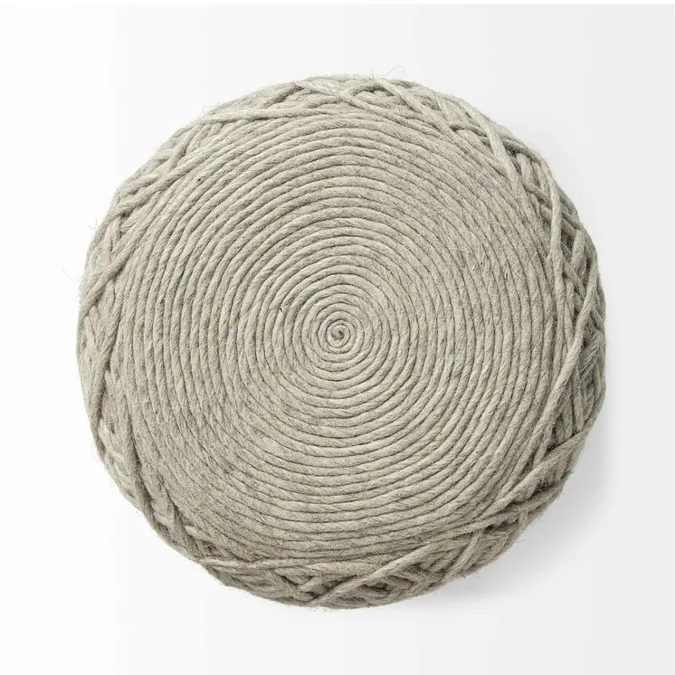 16" Ivory Upholstery Cylinder Abstract Pouf Ottoman