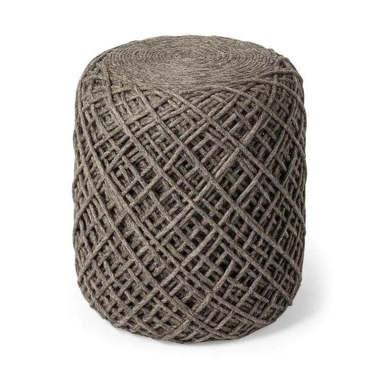 16" Brown Upholstery Cylinder Abstract Pouf Ottoman