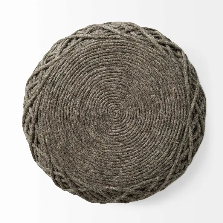 16" Brown Upholstery Cylinder Abstract Pouf Ottoman