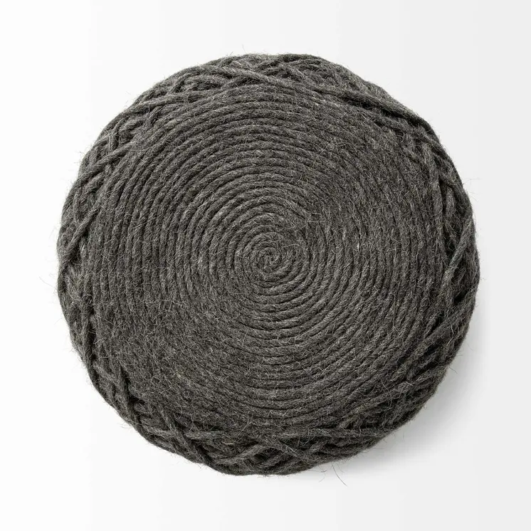 16" Gray Upholstery Cylinder Abstract Pouf Ottoman