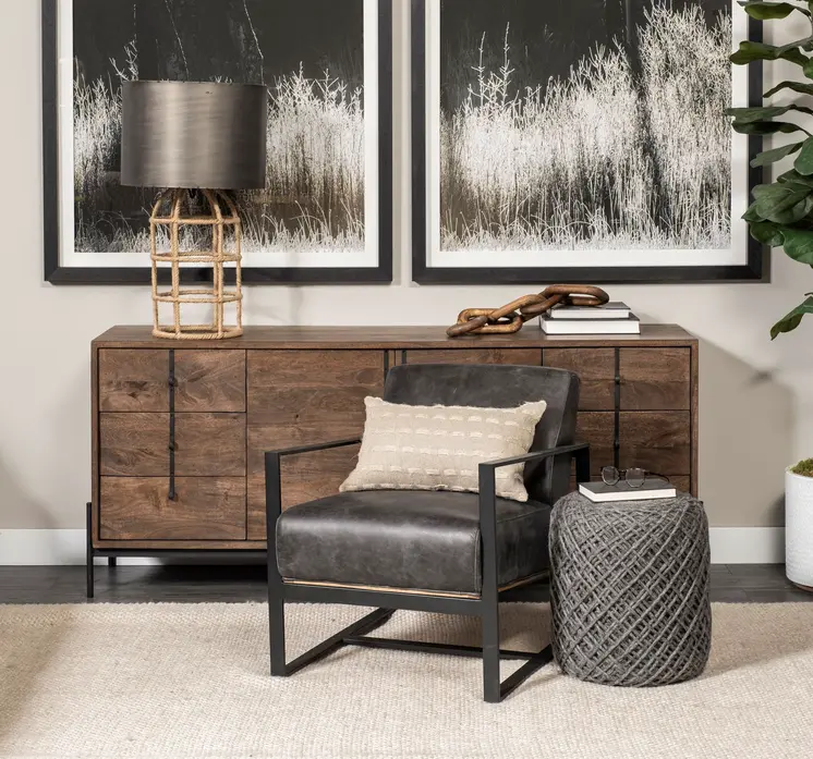 16" Gray Upholstery Cylinder Abstract Pouf Ottoman