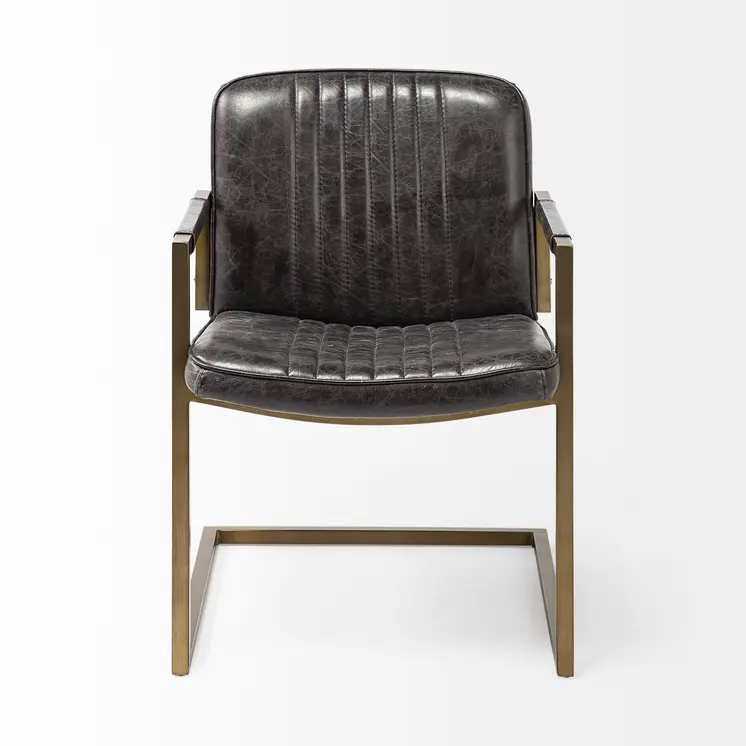 24" Brown Leather Distressed Arm Chair