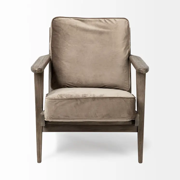 31" Olive Green and Brown Velvet Lounge Chair