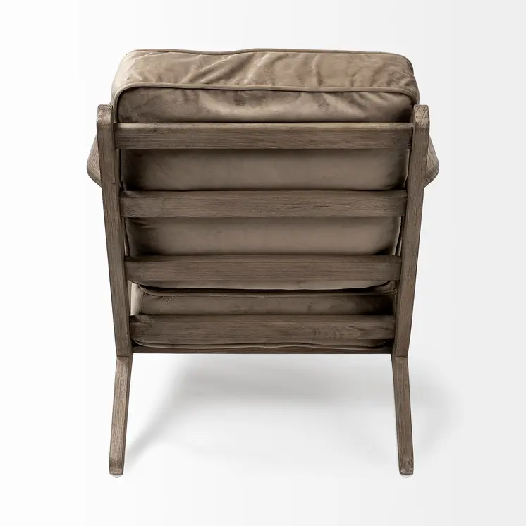 31" Olive Green and Brown Velvet Lounge Chair