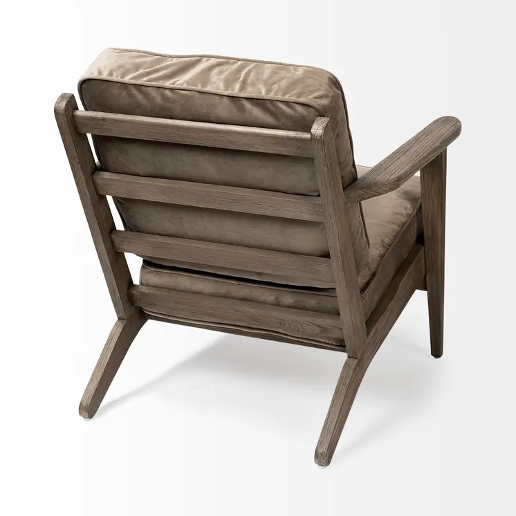 31" Olive Green and Brown Velvet Lounge Chair