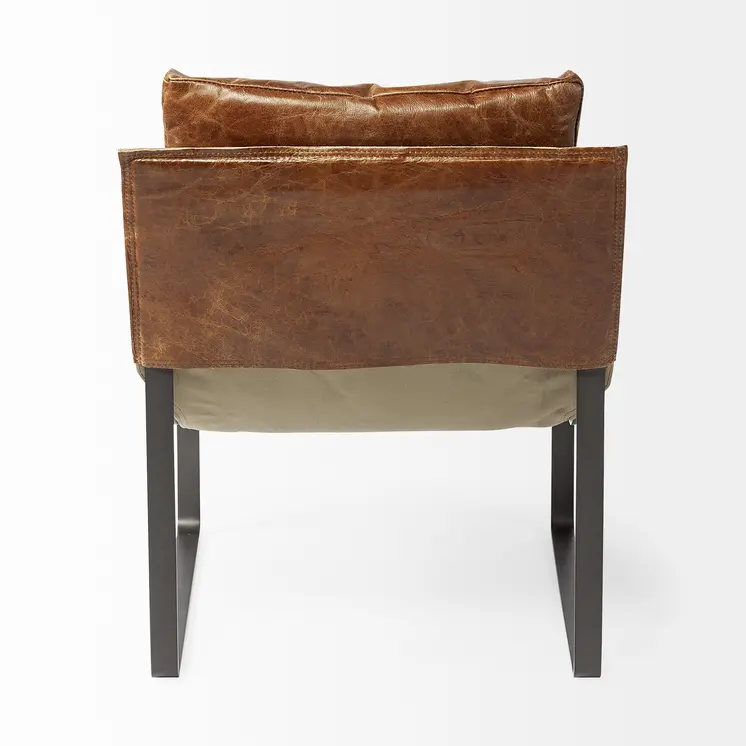 35" Brown and Black Leather Distressed Lounge Chair