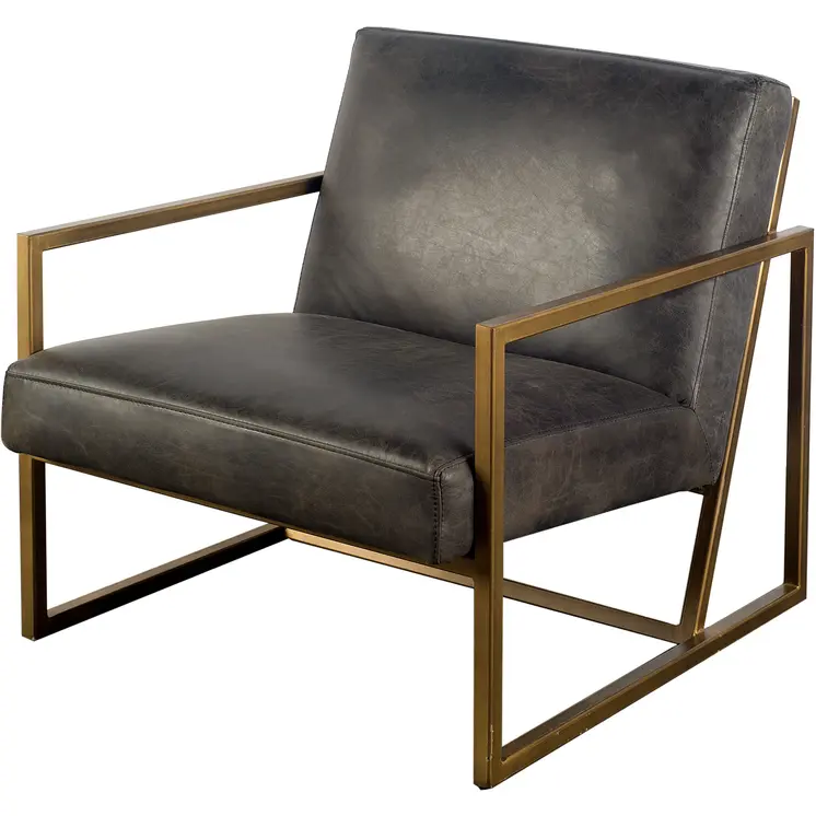 32" Black and Gold Leather Lounge Chair