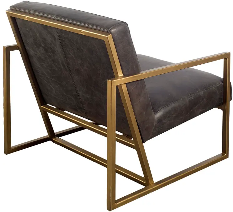 32" Black and Gold Leather Lounge Chair