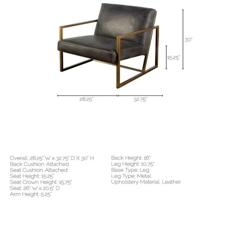 32" Black and Gold Leather Lounge Chair