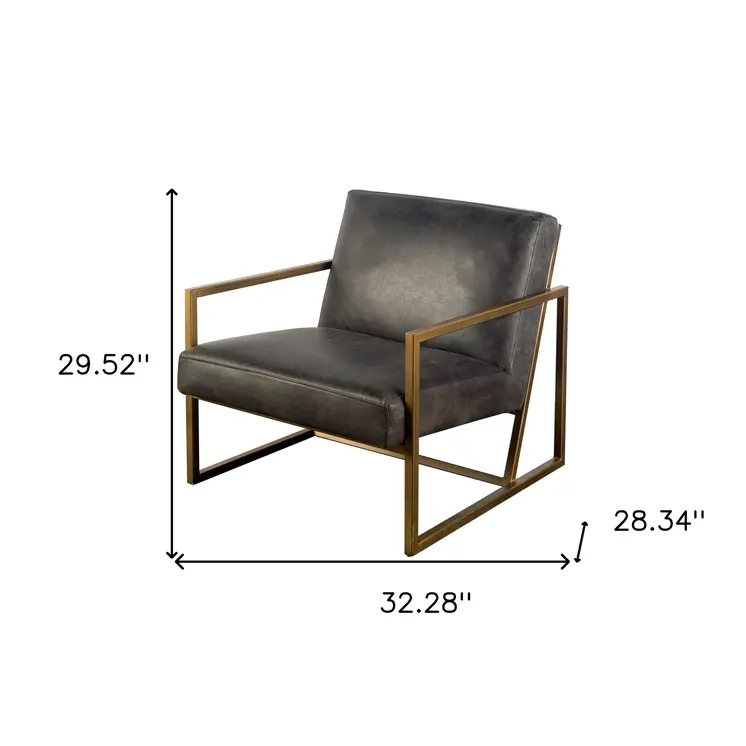 32" Black and Gold Leather Lounge Chair