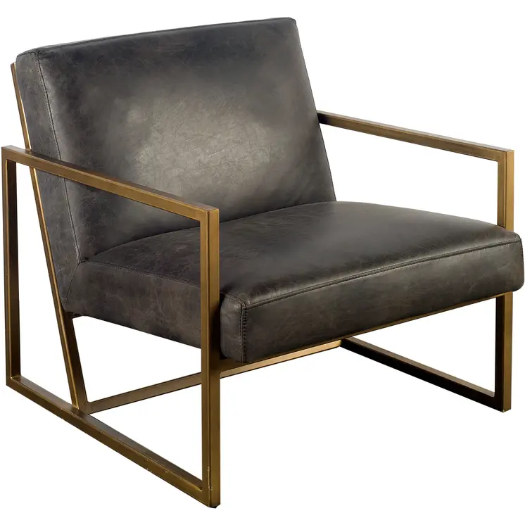 32" Black and Gold Leather Lounge Chair