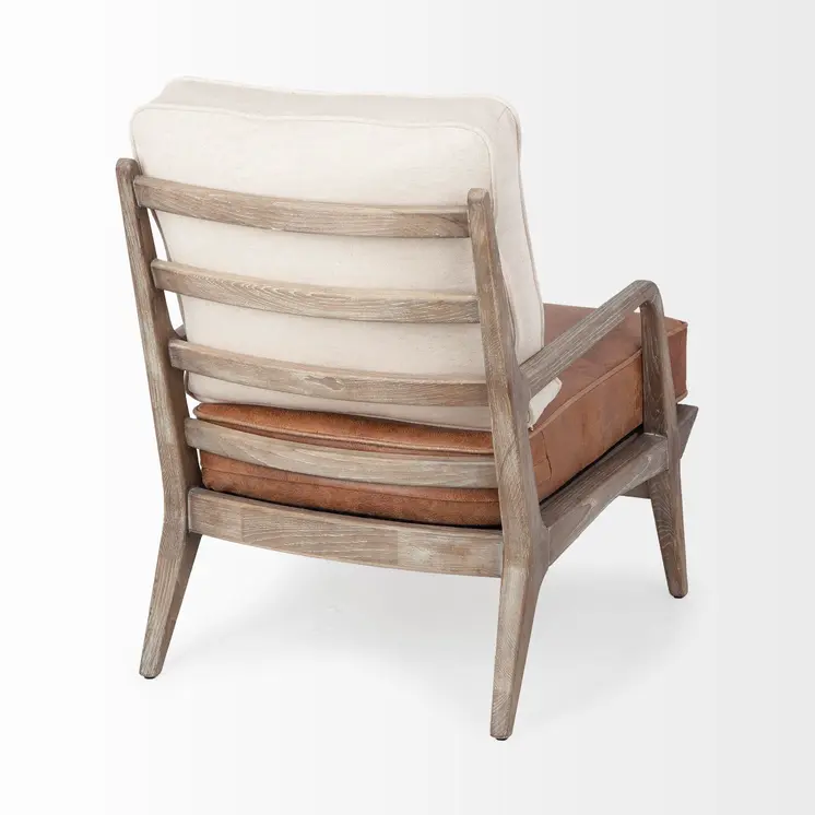 24" Beige and Brown Leather Arm Chair