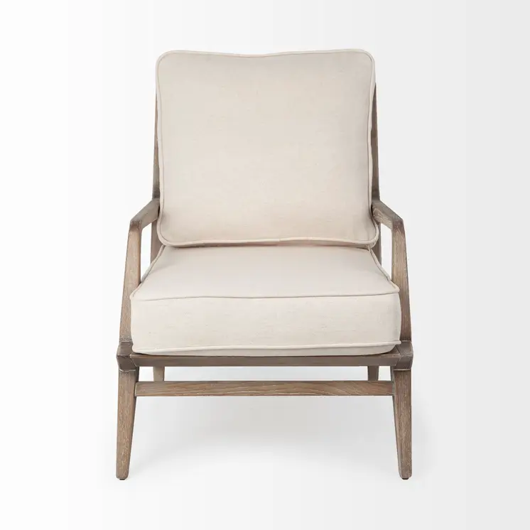 24" Ivory and Brown Fabric Arm Chair