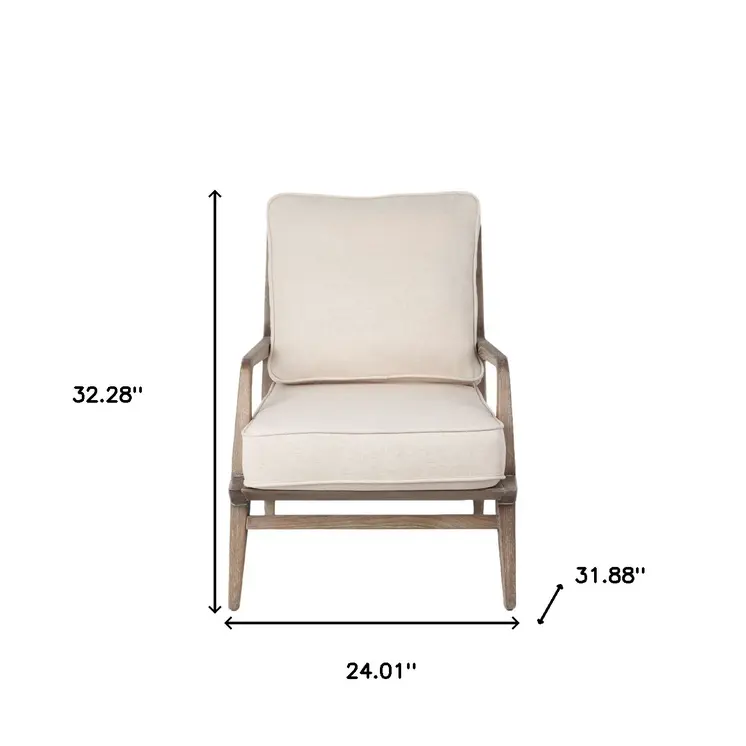 24" Ivory and Brown Fabric Arm Chair