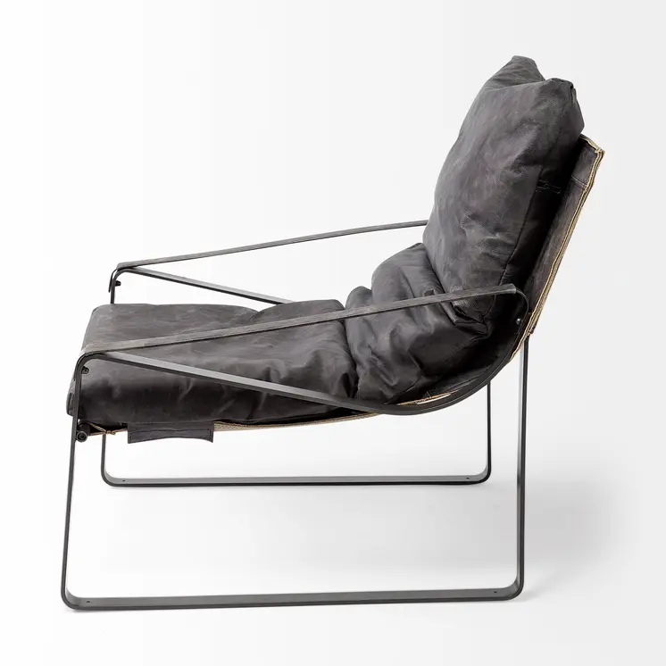 35" Black Leather Distressed Arm Chair