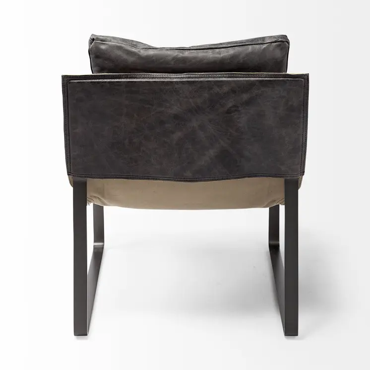 35" Black Leather Distressed Arm Chair