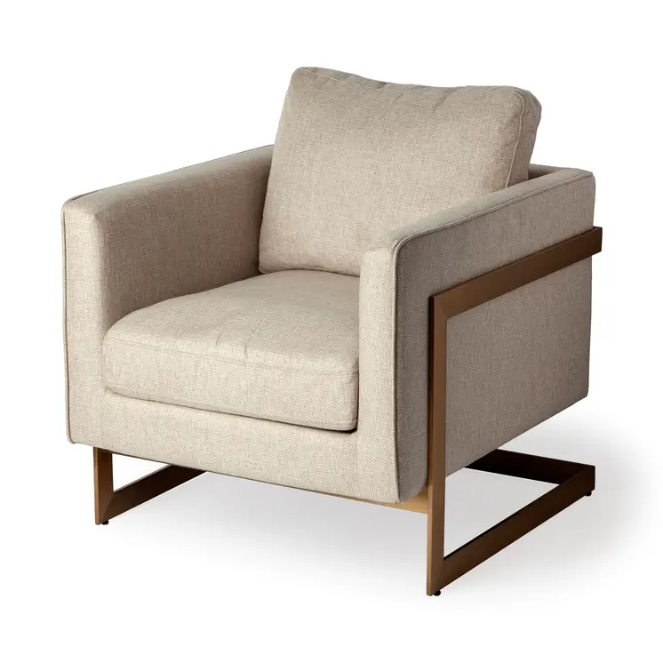 31" Cream and Gold Fabric Arm Chair