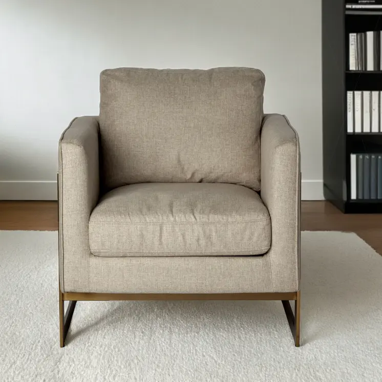 31" Cream and Gold Fabric Arm Chair