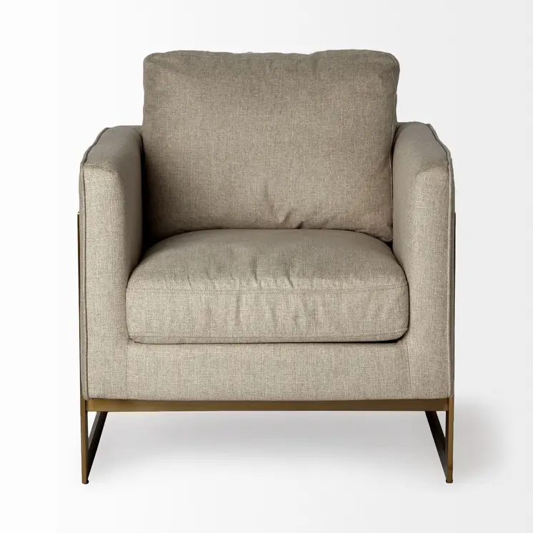 31" Cream and Gold Fabric Arm Chair
