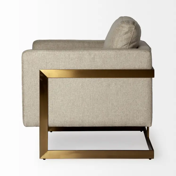 31" Cream and Gold Fabric Arm Chair