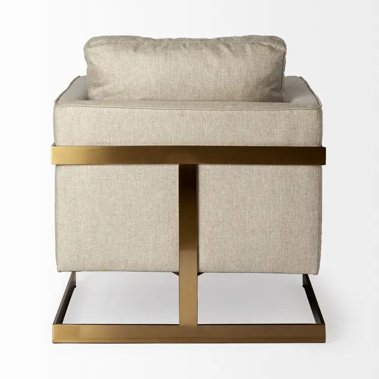31" Cream and Gold Fabric Arm Chair