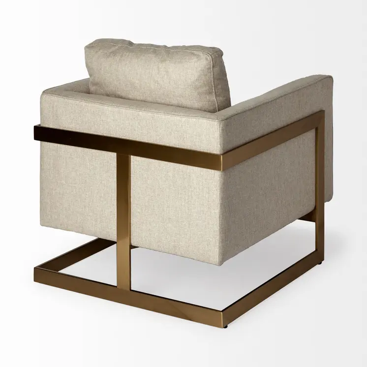 31" Cream and Gold Fabric Arm Chair