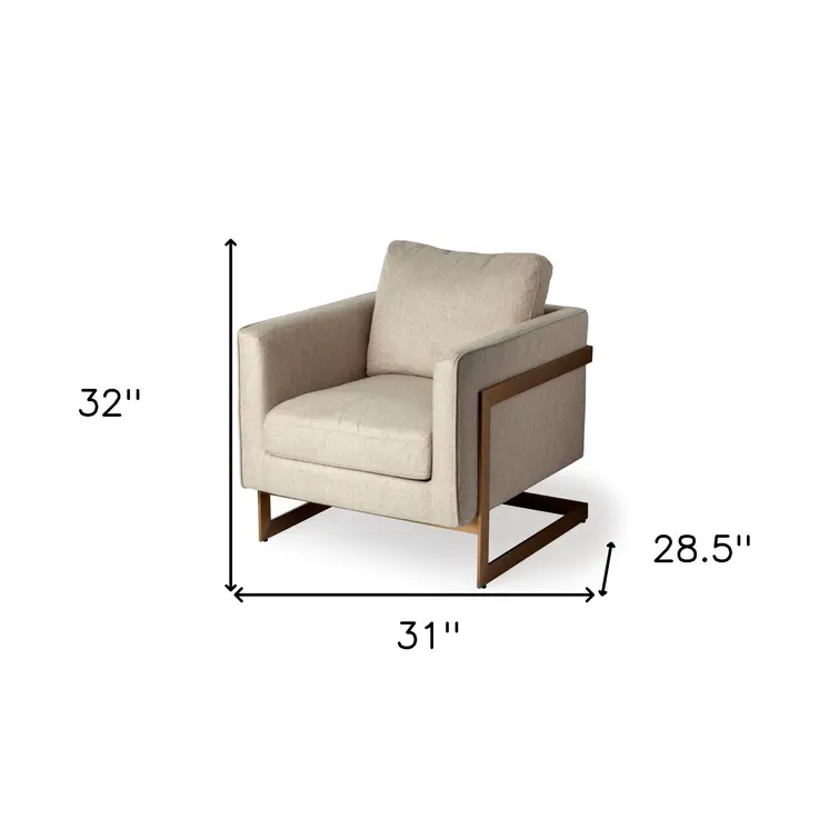 31" Cream and Gold Fabric Arm Chair