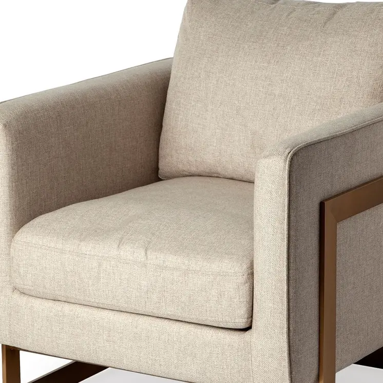31" Cream and Gold Fabric Arm Chair