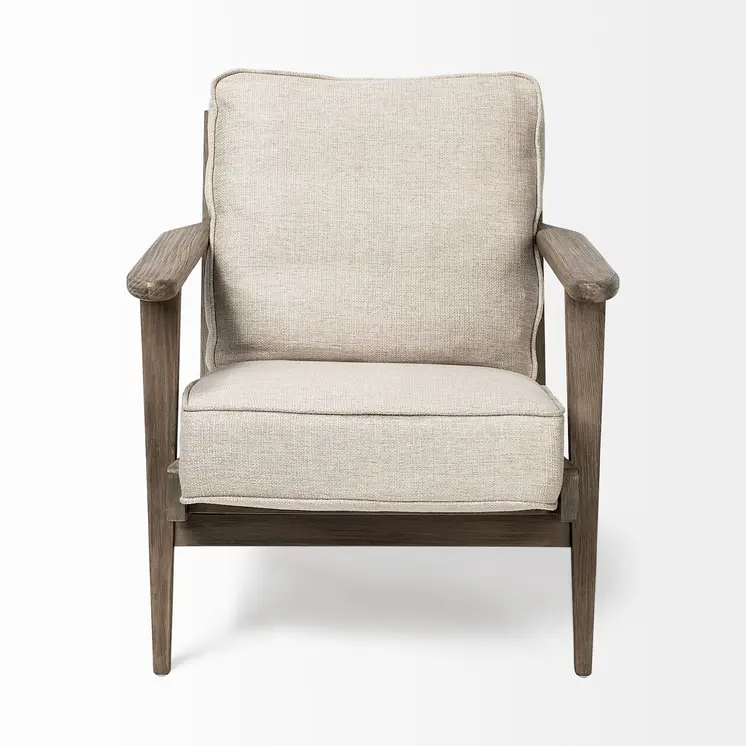 31" Cream and Brown Fabric Lounge Chair